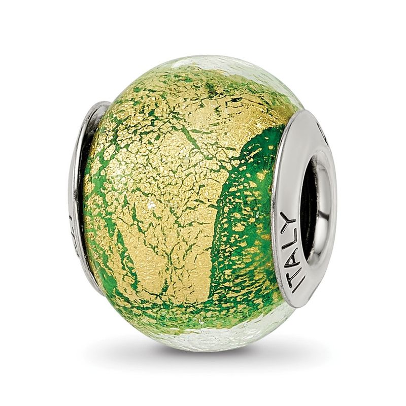 Kazi Luxury Sterling Silver Reflections GreenGold Italian Murano Bead 40$
